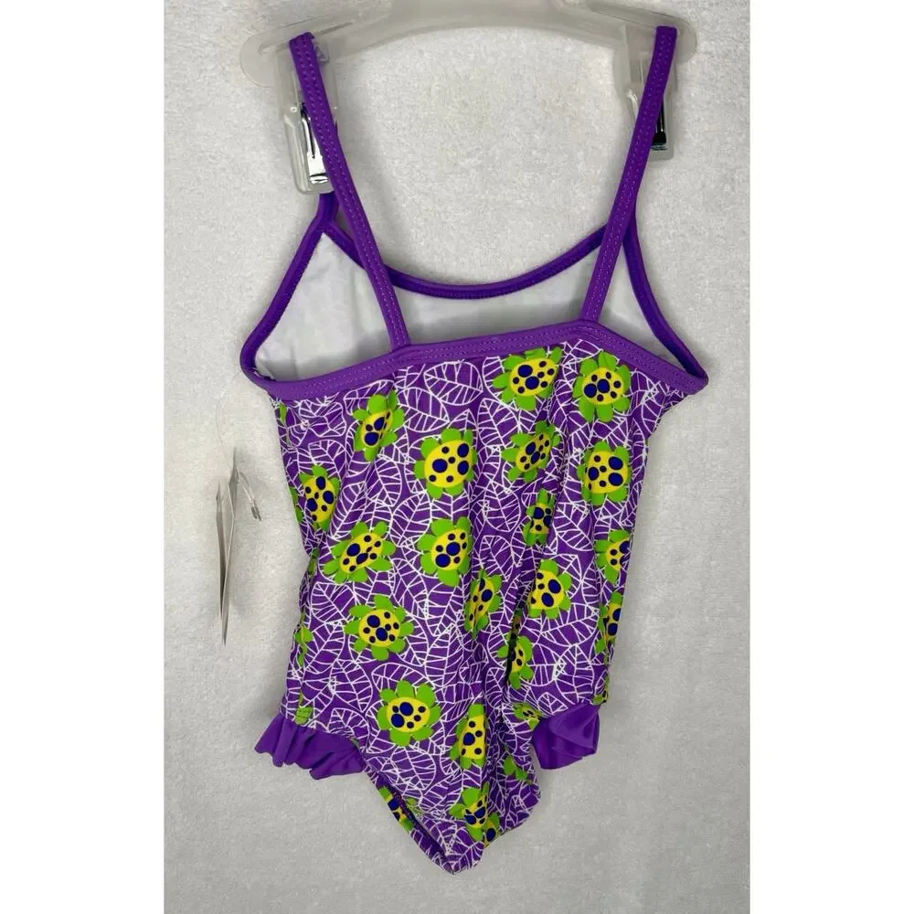 18m Toddler Girl Purple/Green Tropical Flowers One-Piece Bathing Suit w/Ruffles